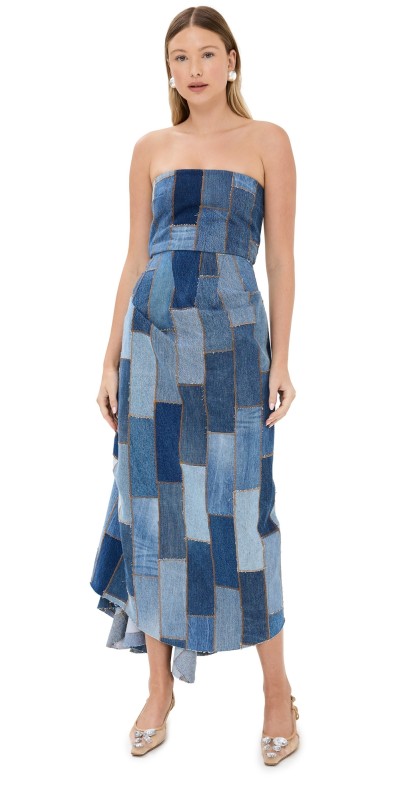 A. W.A. K.E. MODE Upcycled Denim Dress with Back Gathering Blue Denim