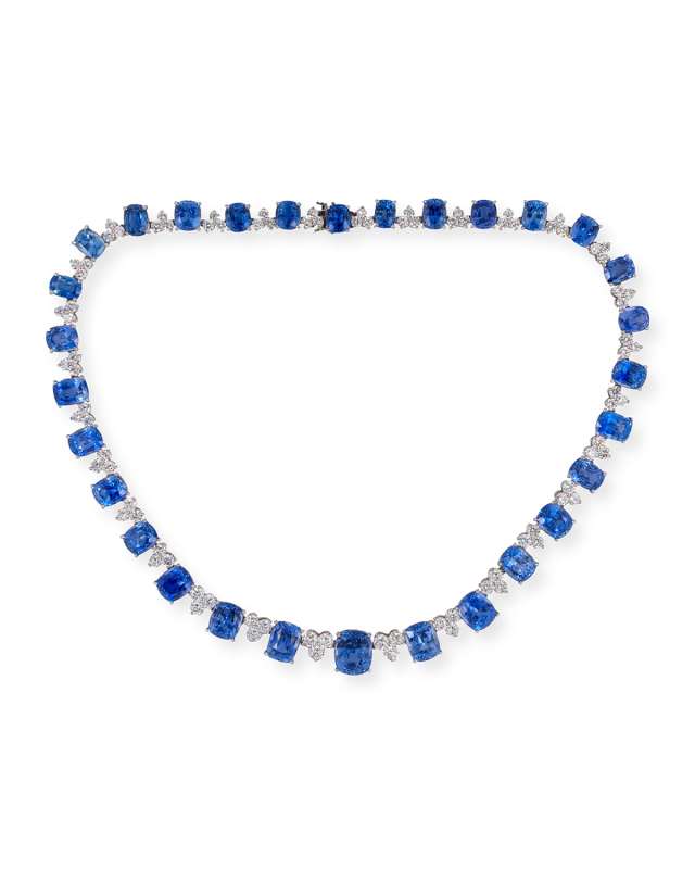 Platinum Blue Sapphire and Diamond-Trio Necklace