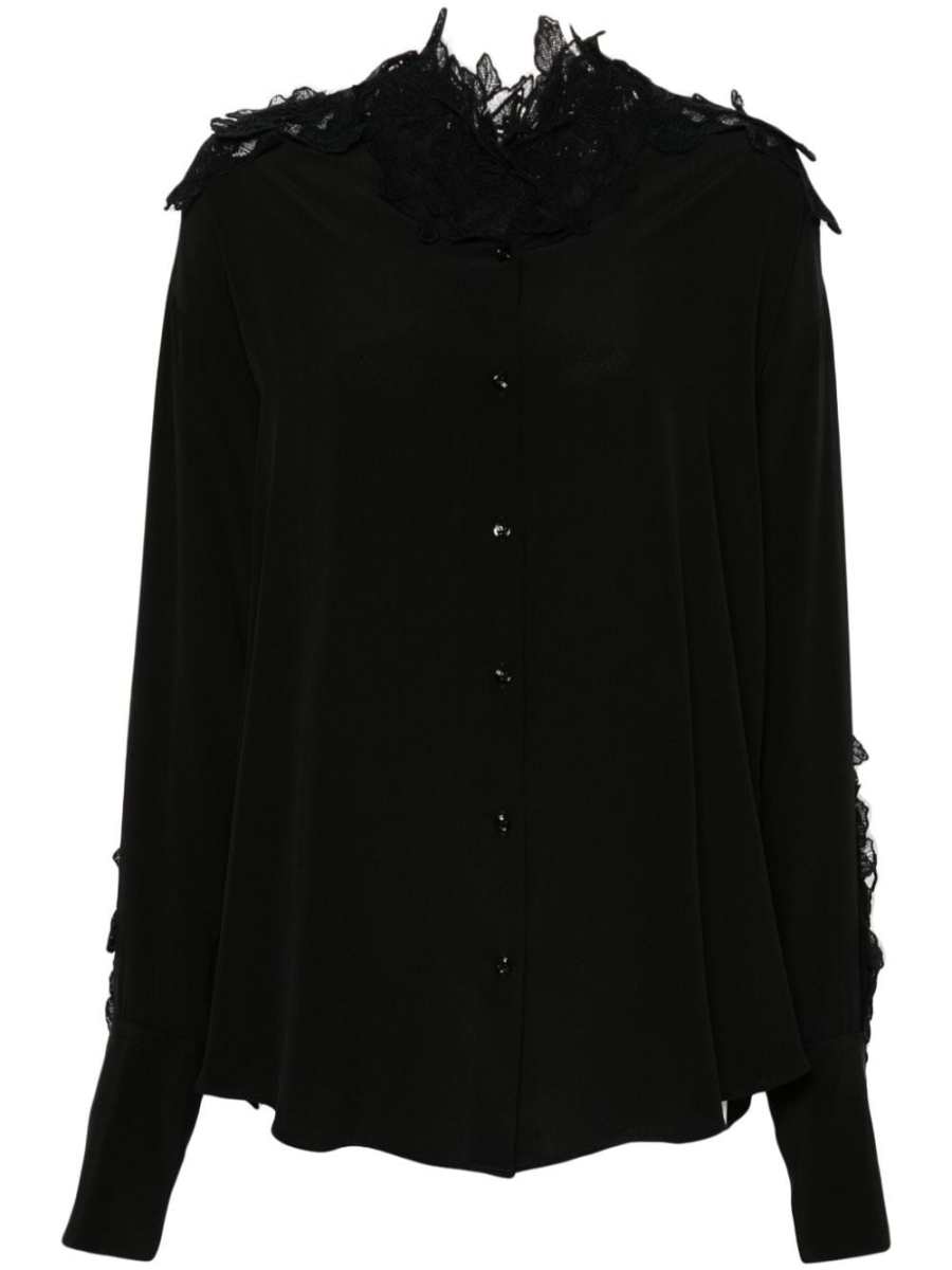 floral-lace silk shirt