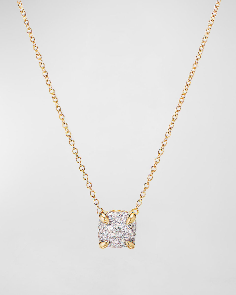 Chatelaine Pendant Necklace in 18K Yellow Gold with Full Pave Diamonds, 7mm
