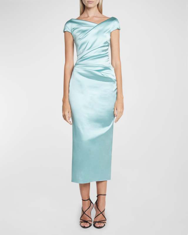 Cap-Sleeve Satin Duchesse Midi Dress