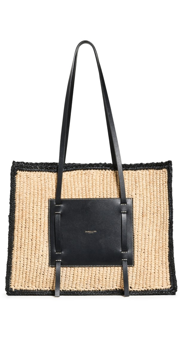 DeMellier Capri Tote warm raffia & black smooth