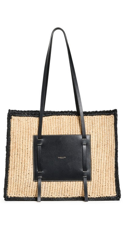 DeMellier Capri Tote warm raffia & black smooth