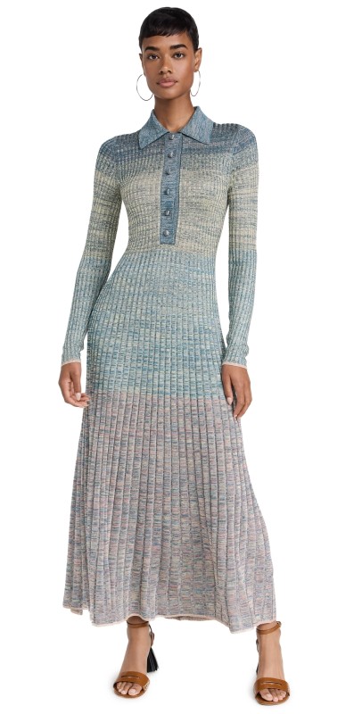 Zimmermann Illustration Mouline Polo Midi Dress Teal Multi