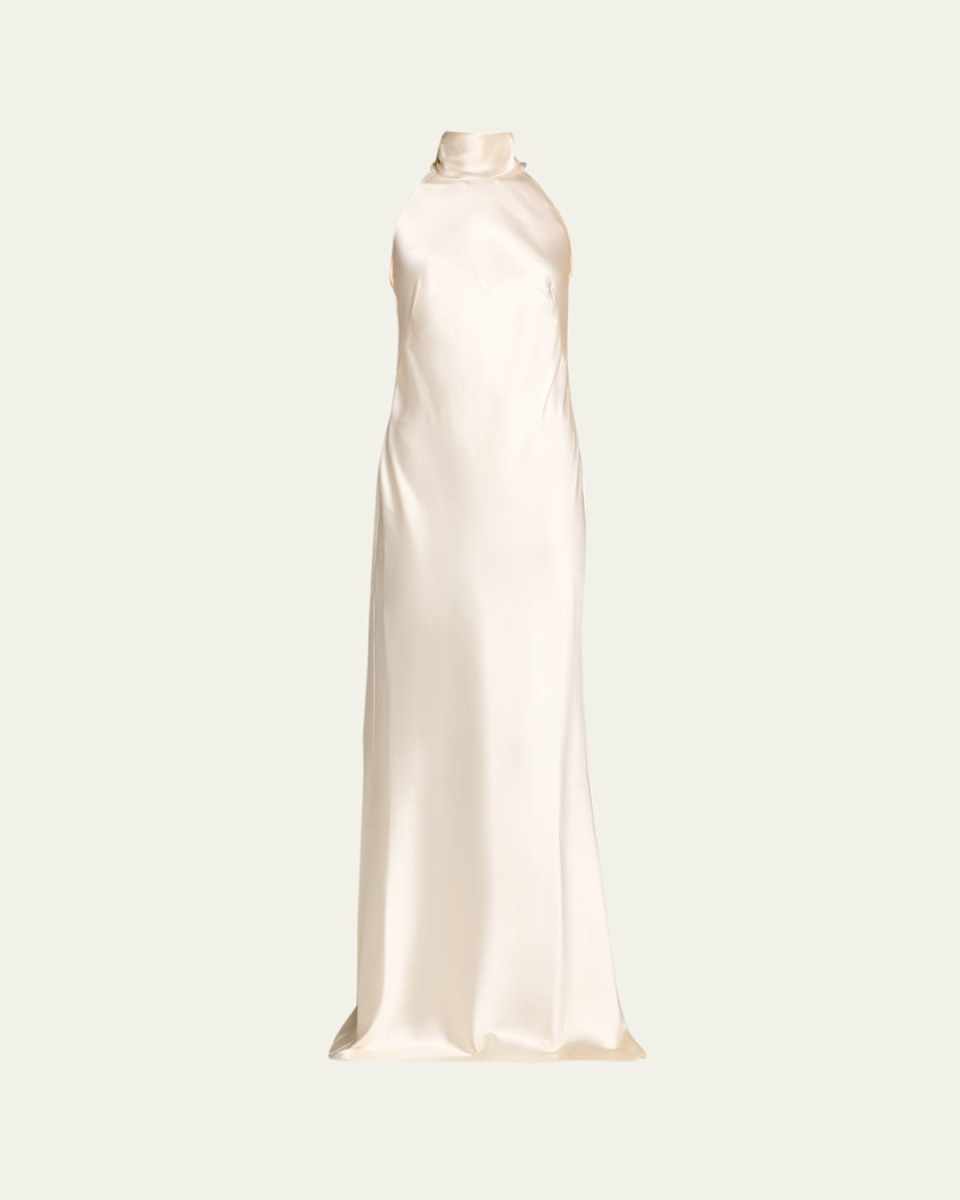 Chilton Stretch Satin Sleeveless Halter Gown
