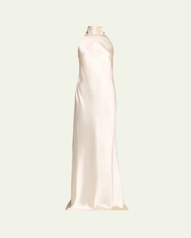 Chilton Stretch Satin Sleeveless Halter Gown