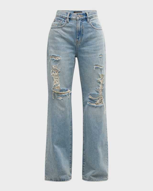 Wide-Leg Destroyed Jeans