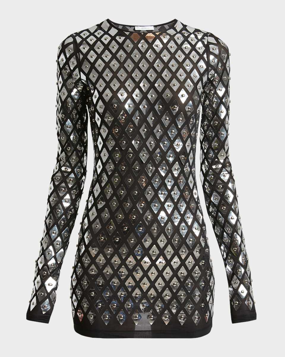 Studded Long-Sleeve Mini Dress