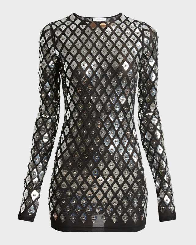 Studded Long-Sleeve Mini Dress