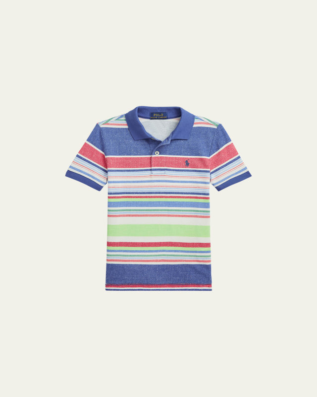 Boy's Multicolor Striped Mesh Polo Shirt, Size S-XL