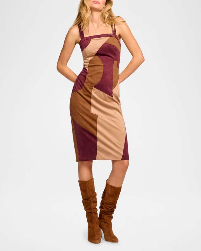 Odette Patchwork Faux Suede Dress