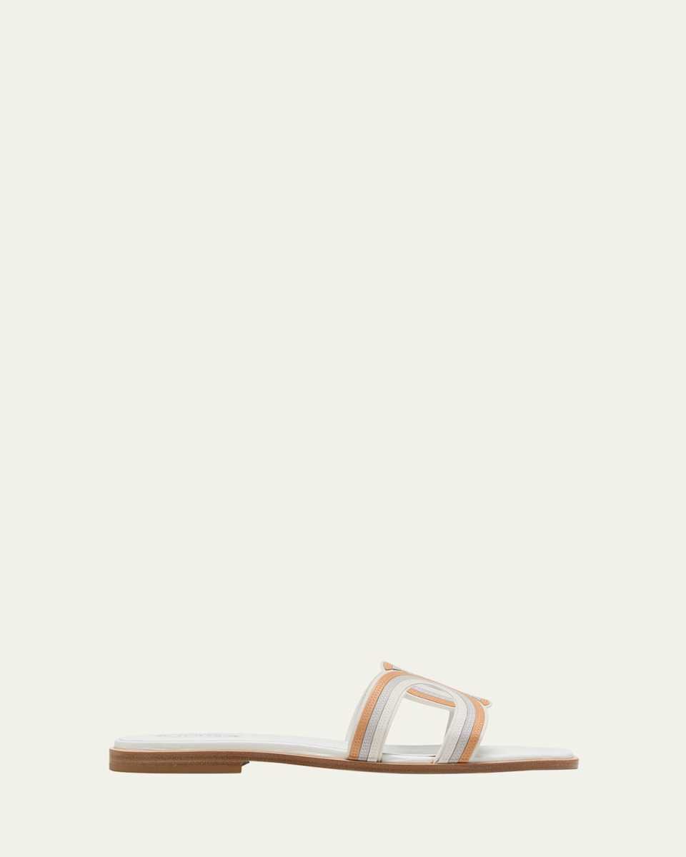 Tricolor Leather Flat Slide Sandals