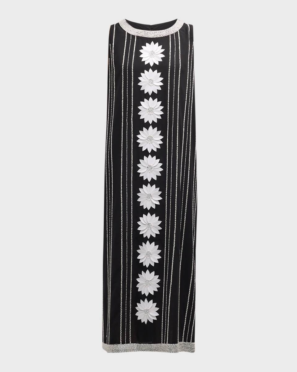 Beaded Floral Applique Maxi Dress