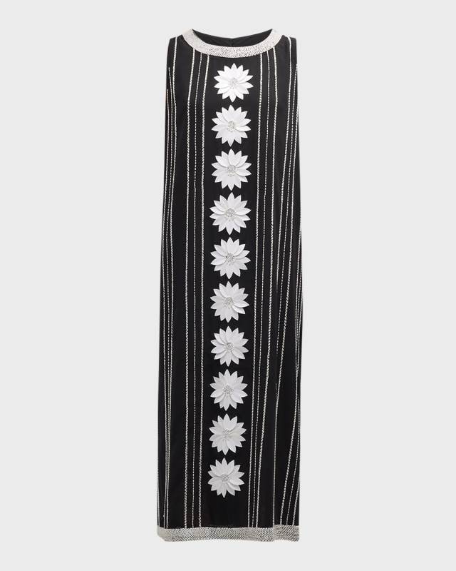 Beaded Floral Applique Maxi Dress