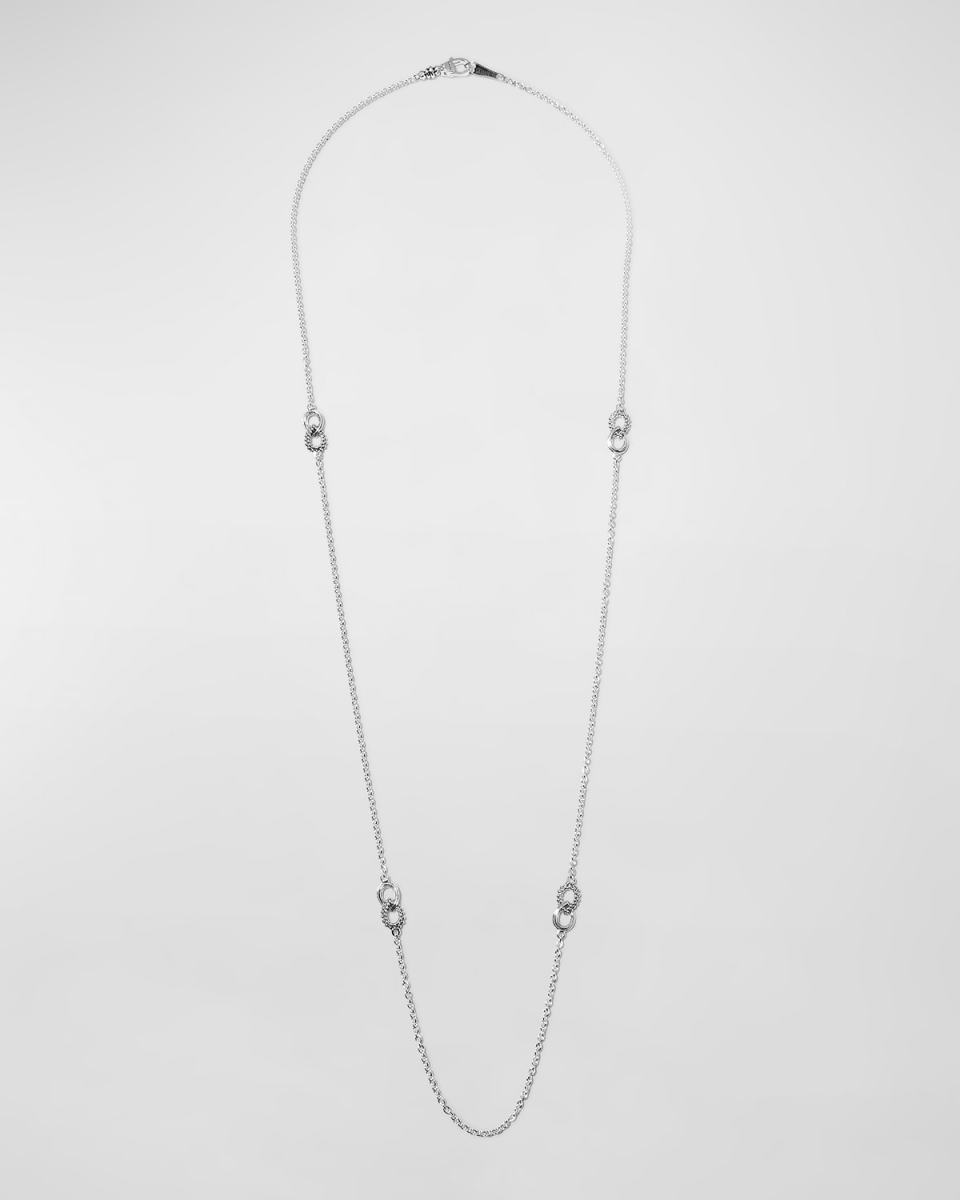 Silver Soiree Fluted & Caviar Station Necklace, 32"