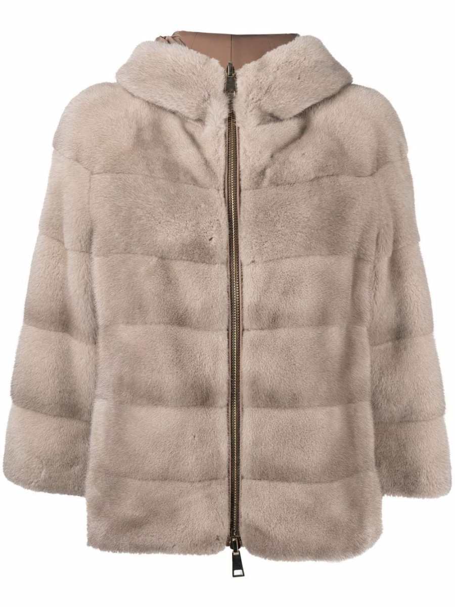 reversible hooded fur jacket