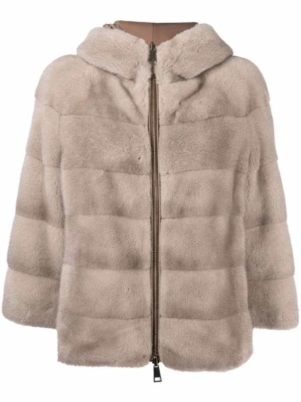 reversible hooded fur jacket