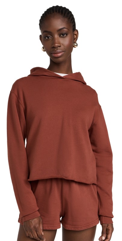 perfectwhitetee Beach Fleece Cut Off Hoodie Russet