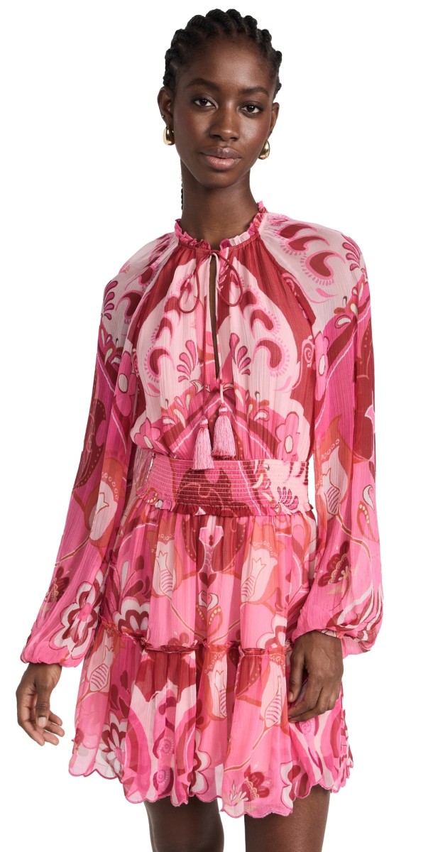 Hemant and Nandita Malak Chiffon Crinkle Short Dress Peach Pink