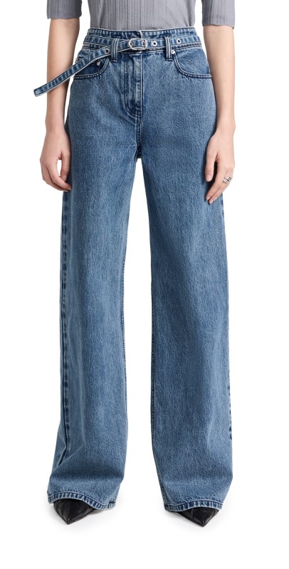 3.1 Phillip Lim Denim Wide Leg Belted Jeans Blue