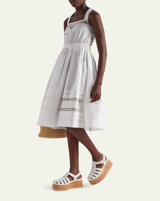 Intarsia Poplin Fit-and-Flare Day Dress