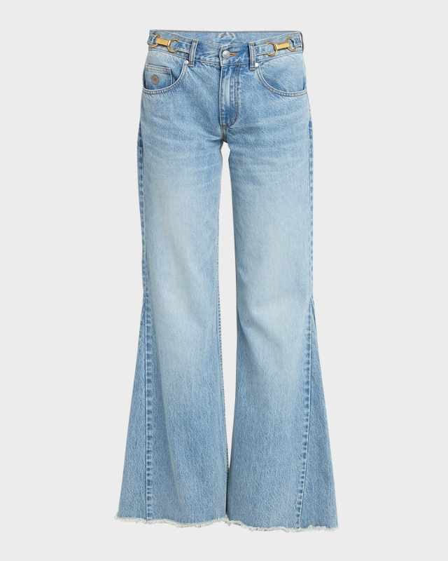 Mid-Rise Vintage Blue Hardware-Detail Bootcut Jeans