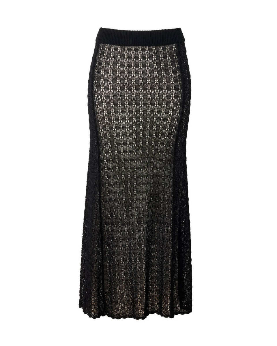 Black Pointelle Long Skirt