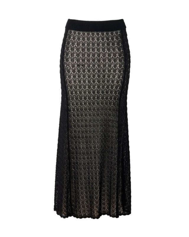 Black Pointelle Long Skirt