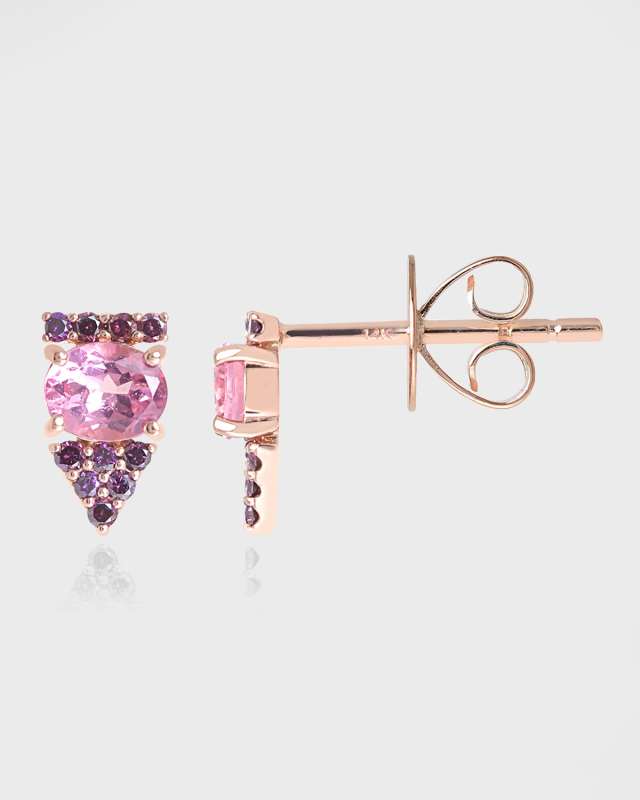 14K Gold Pink Diamond Doublet & Tourmaline Arrow Stud Earring, Single