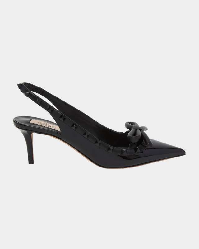 Rockstud Patent Bow Slingback Pumps