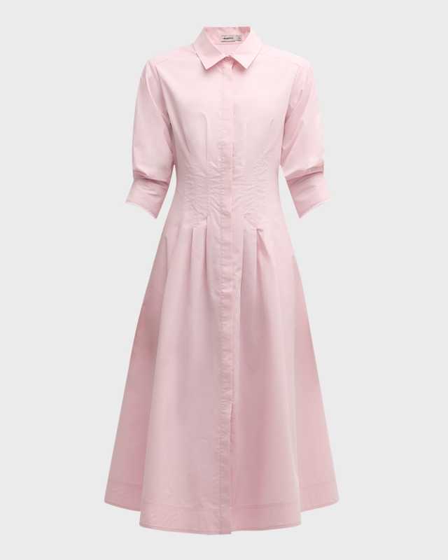 Jazz Pintuck 3/4-Sleeve Midi Shirtdress