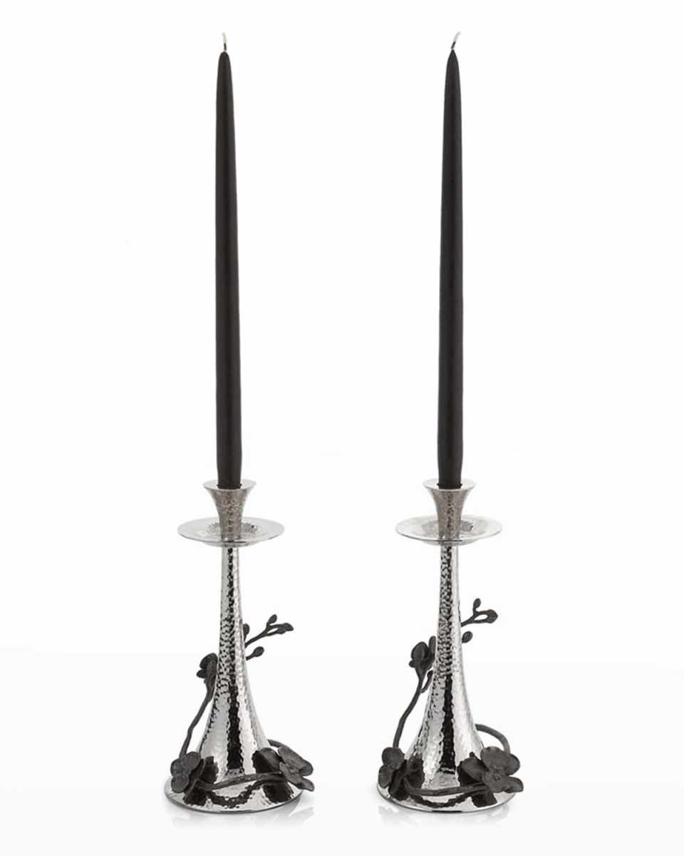 Black Orchid Candleholders, Set of 2