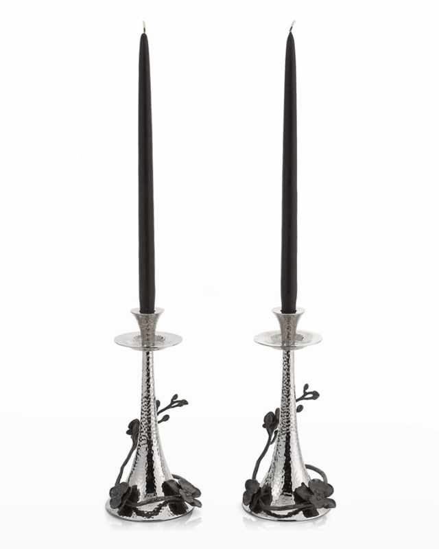 Black Orchid Candleholders, Set of 2