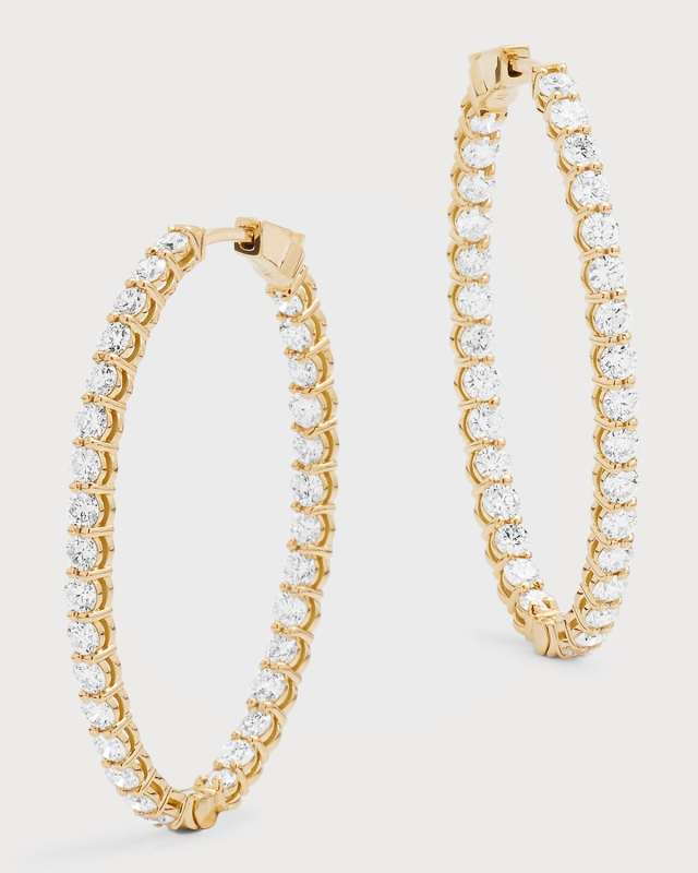 18K Yellow Gold GH/SI1 Diamond Oval-Shaped Hoop Earrings, 1.75"L, 4.65tcw