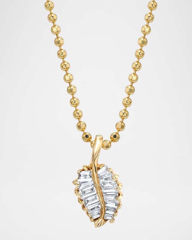 18K Yellow Gold Small Palm Leaf Diamond Necklace