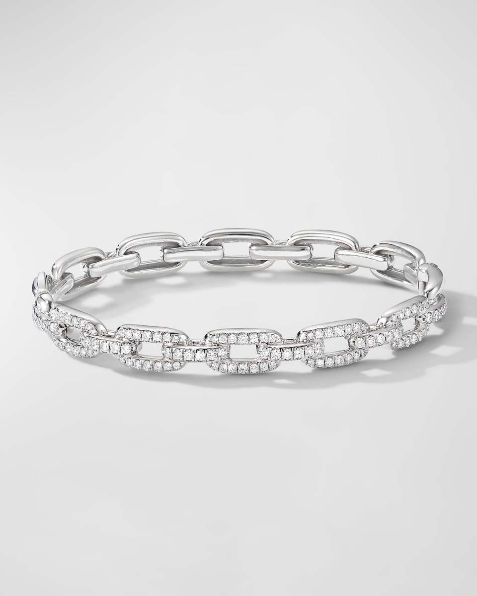 Stax Link Bracelet with Diamonds in 18K White Gold, 7