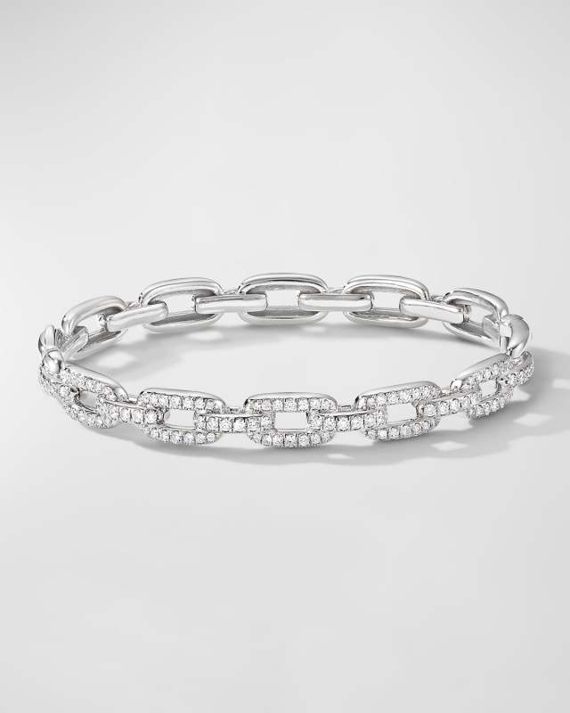 Stax Link Bracelet with Diamonds in 18K White Gold, 7