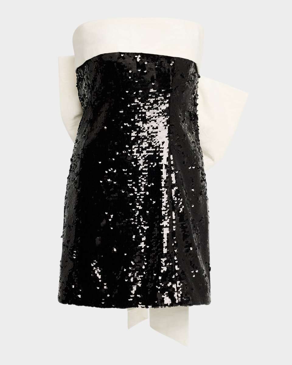 Sibella Sequined Strapless Draped Bow Back Mini Dress