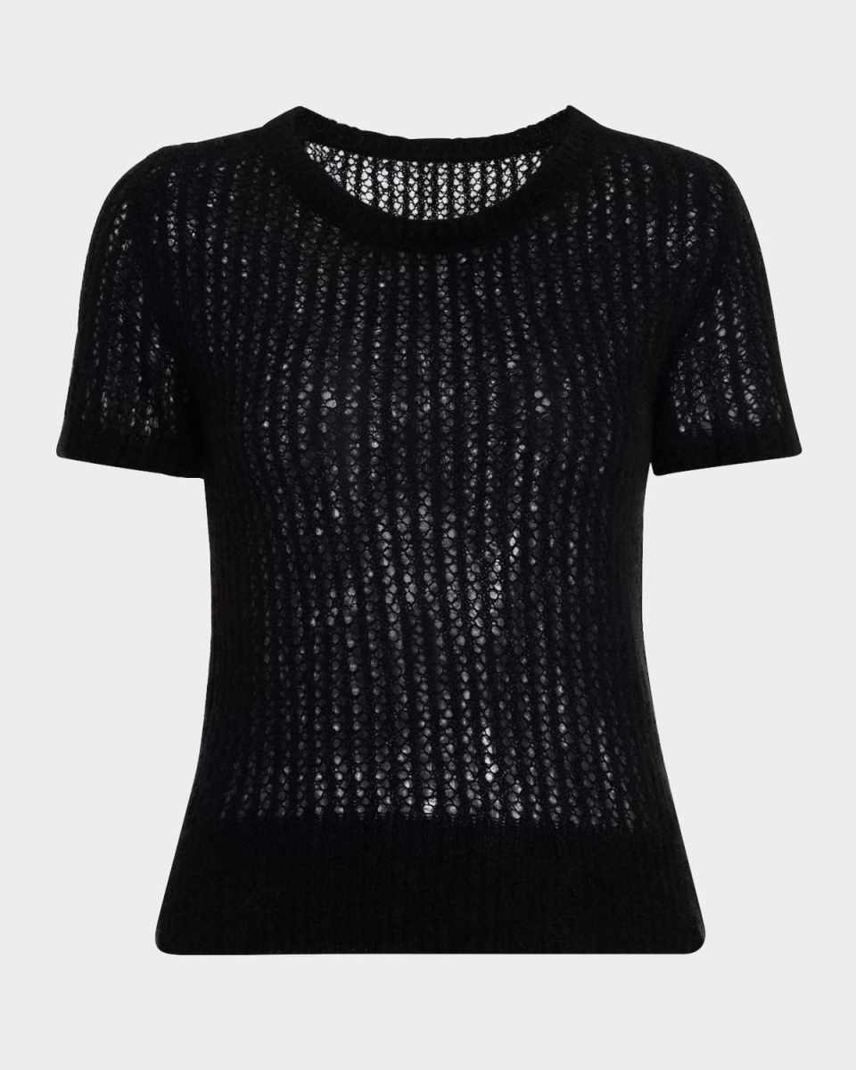 Cashmere-Silk Mesh Crewneck Sweater