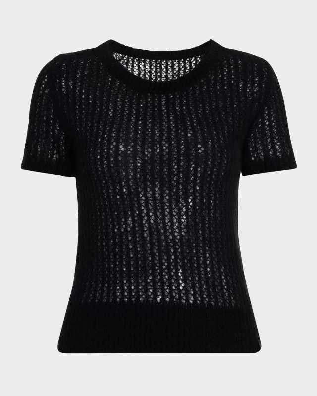 Cashmere-Silk Mesh Crewneck Sweater