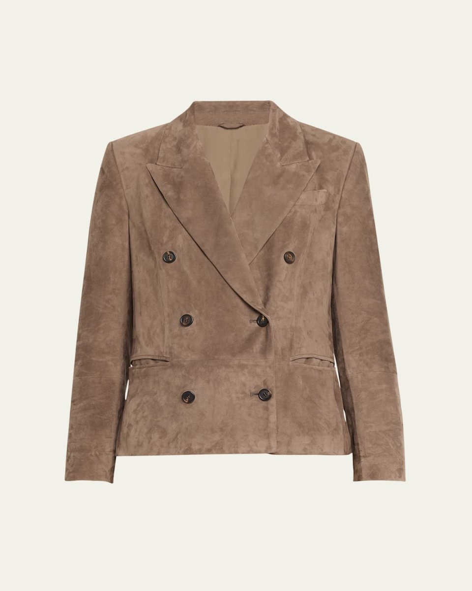 Monili-Nack Suede Double-Breasted Jacket