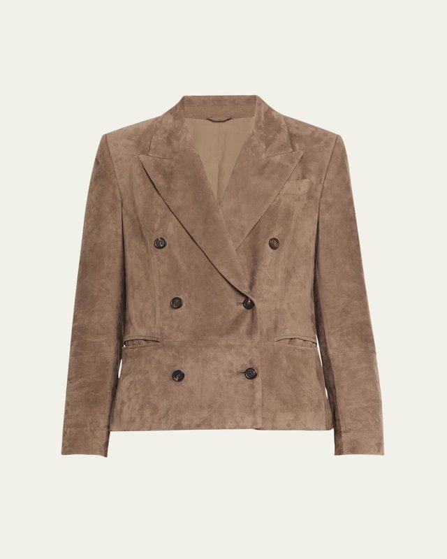 Monili-Nack Suede Double-Breasted Jacket