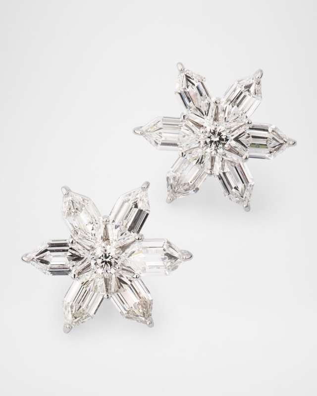 18K White Gold Diamond Flower Stud Earrings