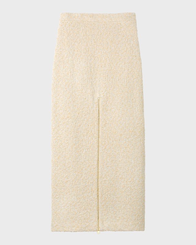 Boucle Tweed Midi Skirt w/ Front Slit Zipper