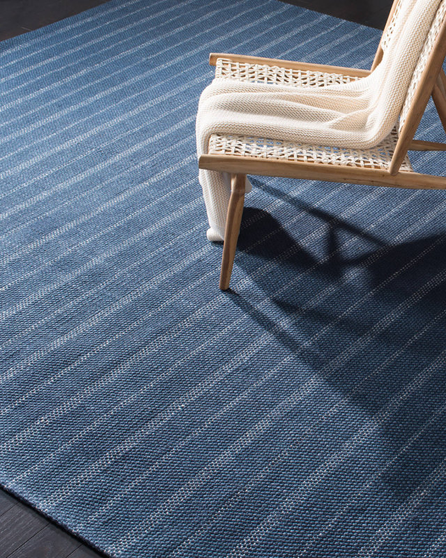 Miles Navy Stripe Flat Weave Rug, 3' x 8'