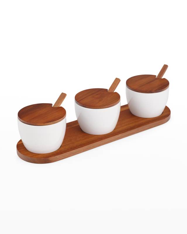 Duets Triple Condiment Server W/ Lids & Spoons