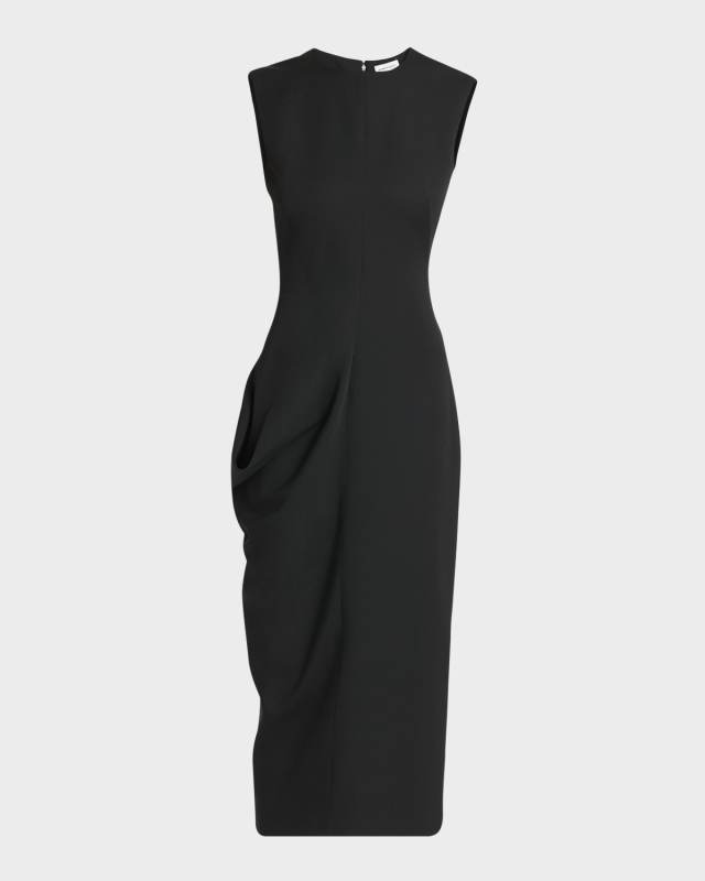 Wool Midi Dress with Draped Waist Detail