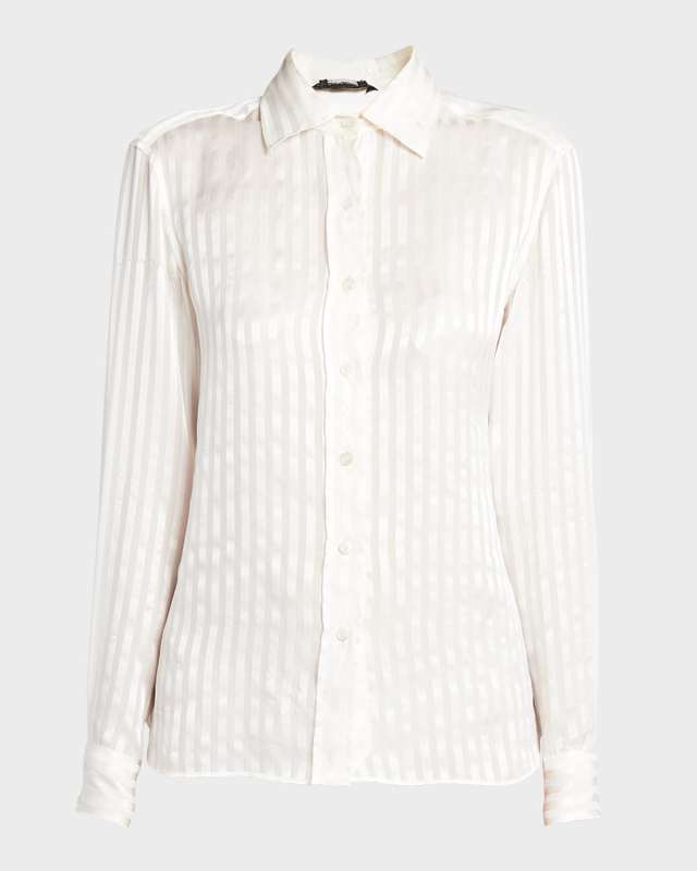 Striped Silk Button-Front Blouse