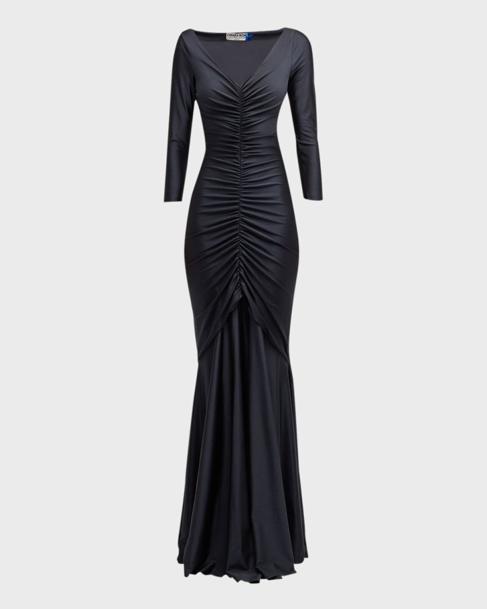 Ruched Front-Slit Mermaid Gown
