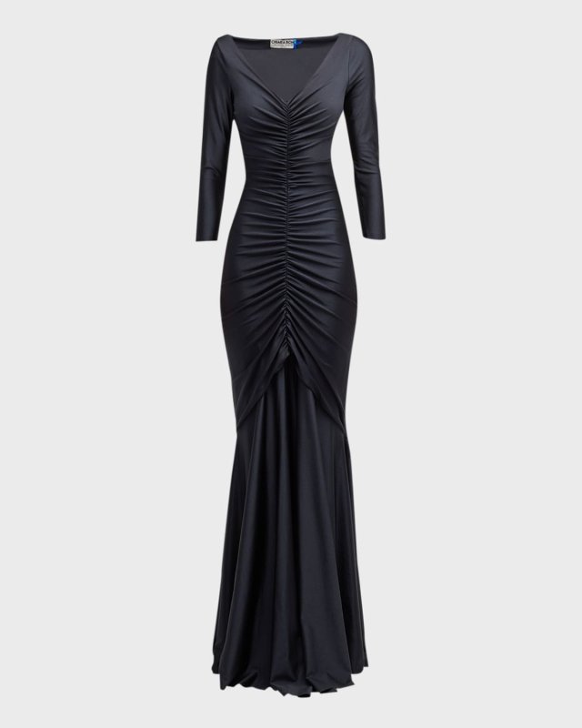 Ruched Front-Slit Mermaid Gown